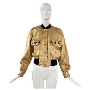 Vintage! Escada 1990’s Gold Star Leather Jacket Bomber $2,976 Size 40